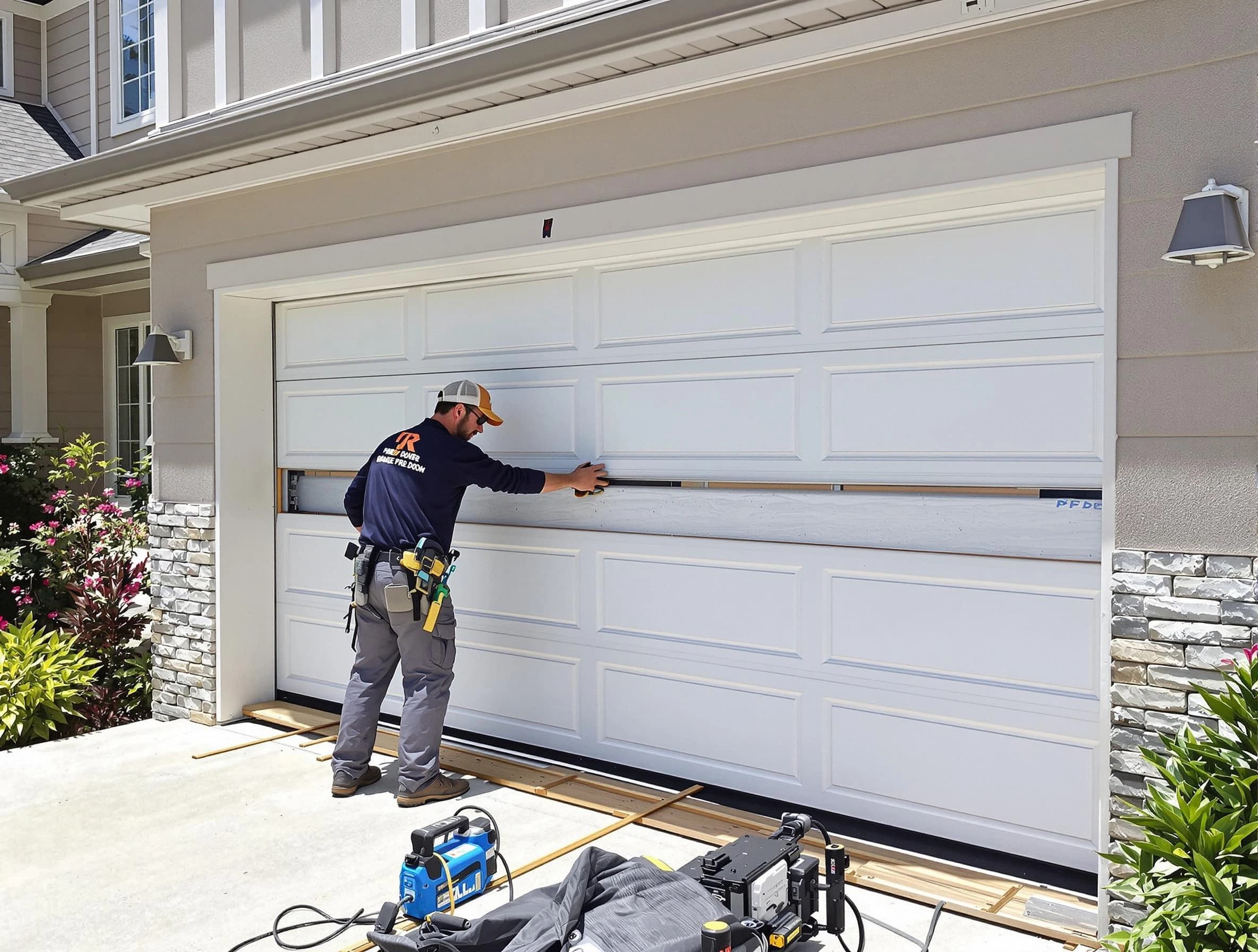 Belen Garage Door Repair team performing complete garage door replacement at Belen residence