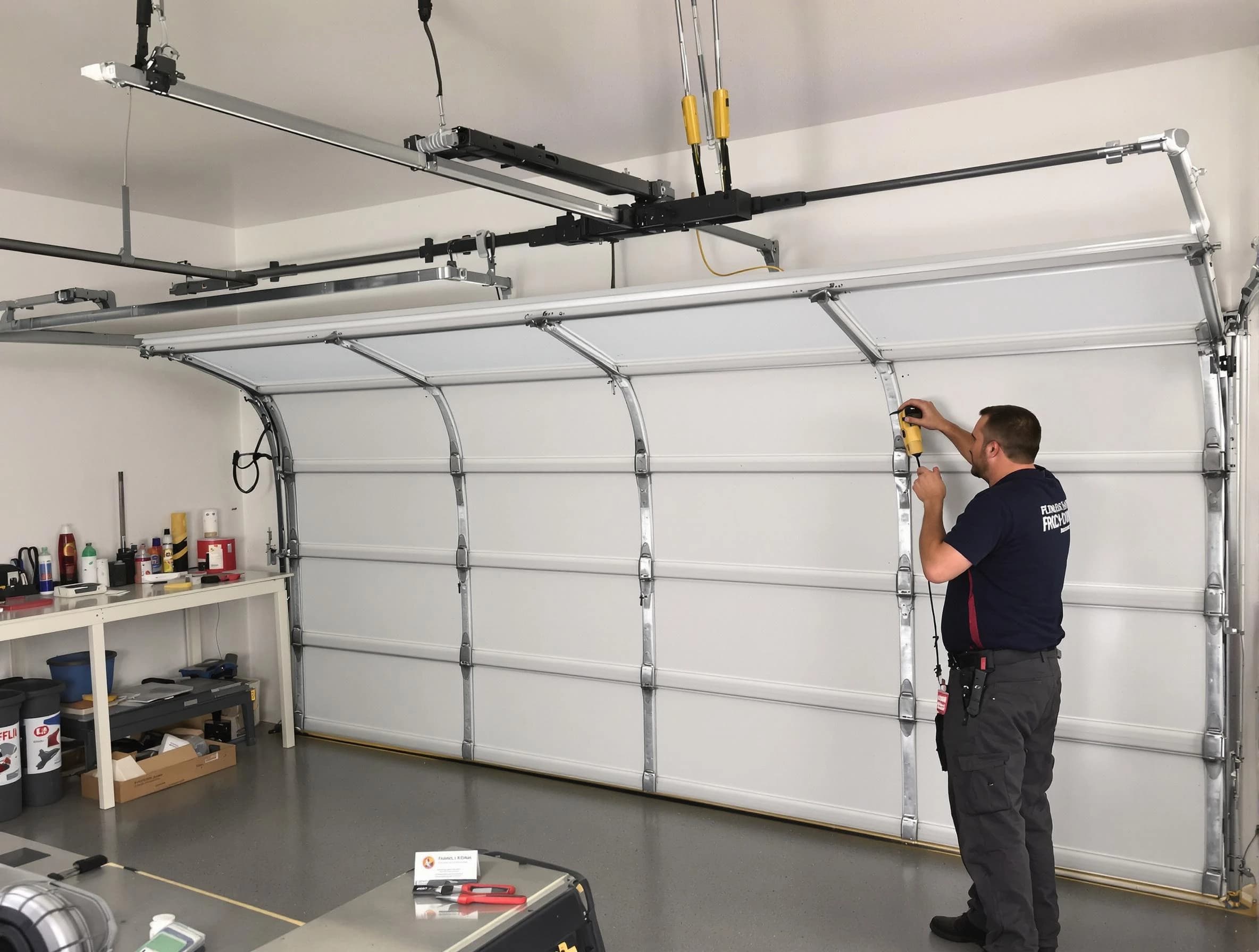 Belen Garage Door Repair certified technician performing overhead door system repair in Belen