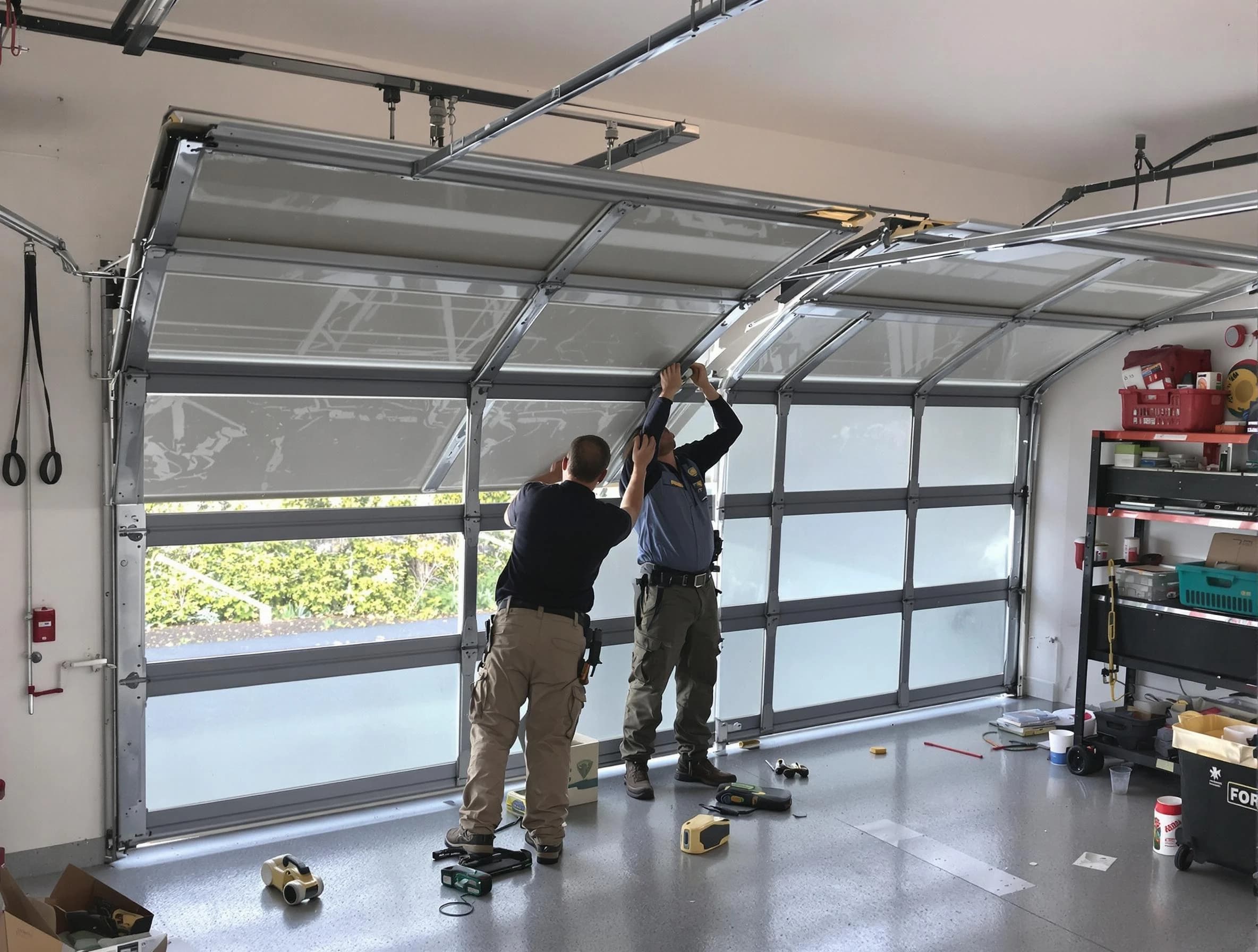 Belen Garage Door Repair expert performing precise panel replacement on Belen garage door