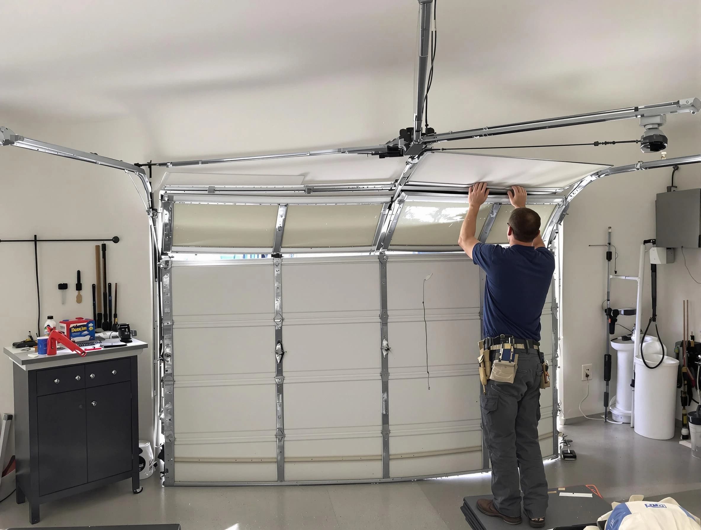 Belen Garage Door Repair specialist performing precise section replacement on Belen garage door