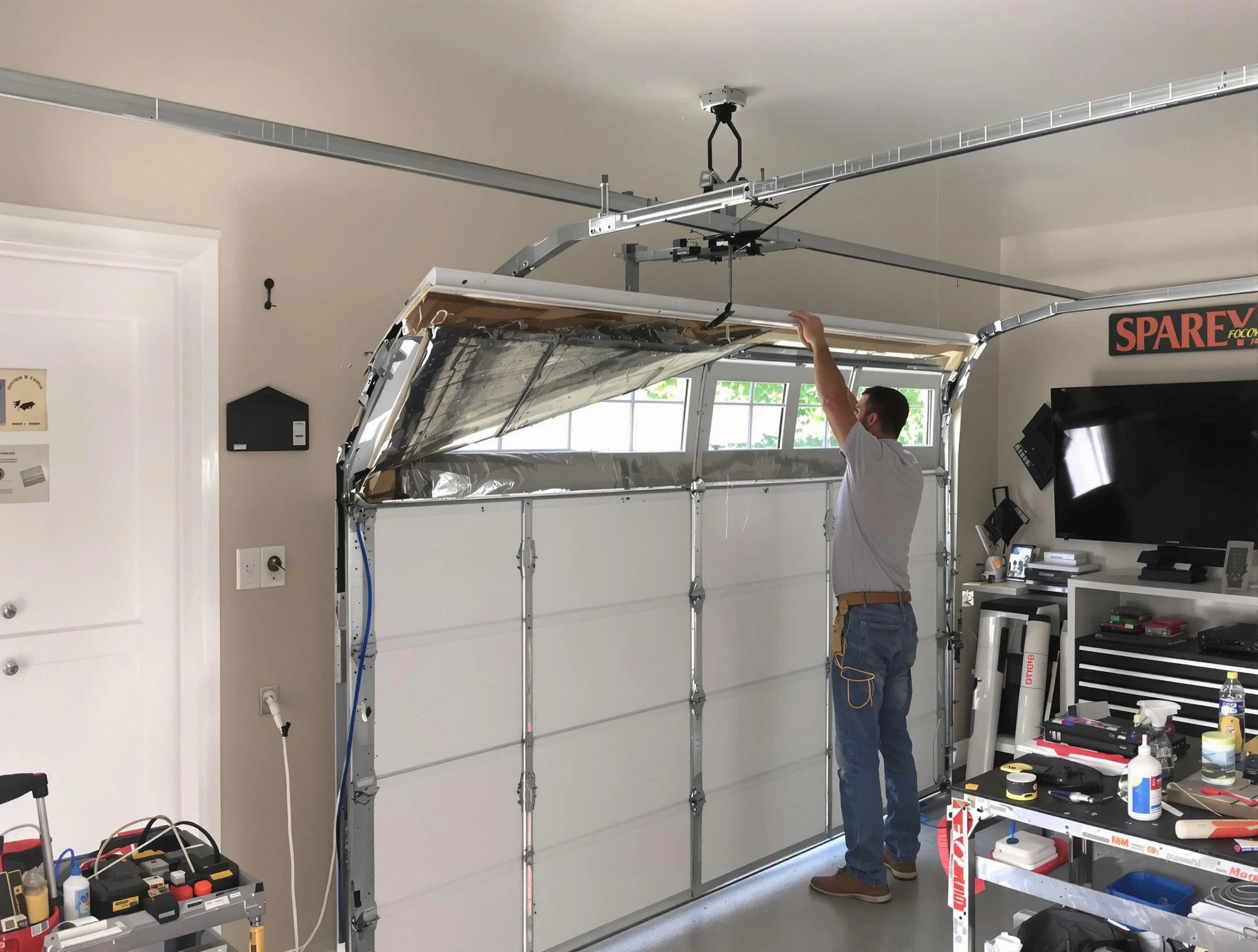Garage door section replacement by Belen Garage Door Repair in Belen