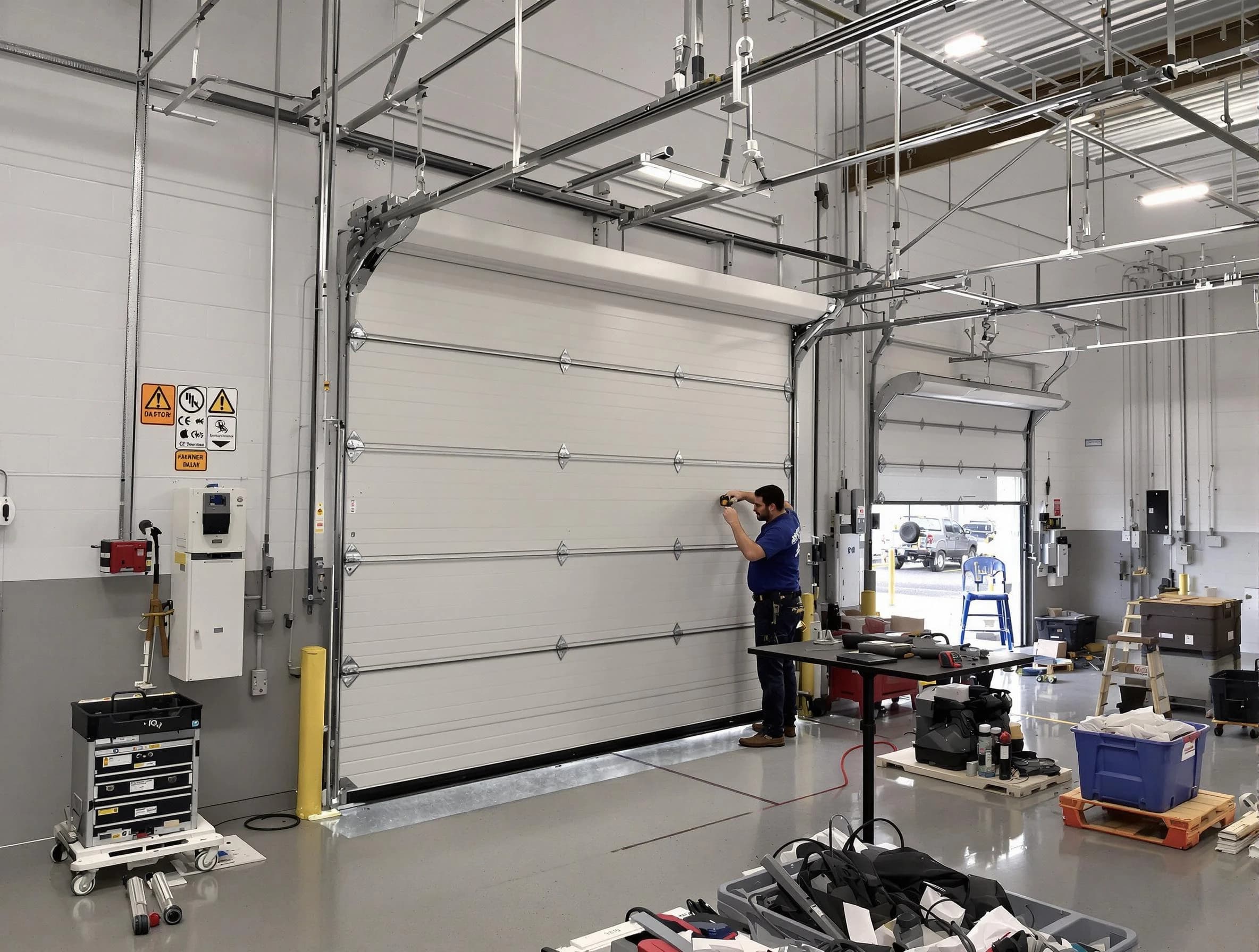 Commercial garage door repair being performed by Belen Garage Door Repair expert in Belen