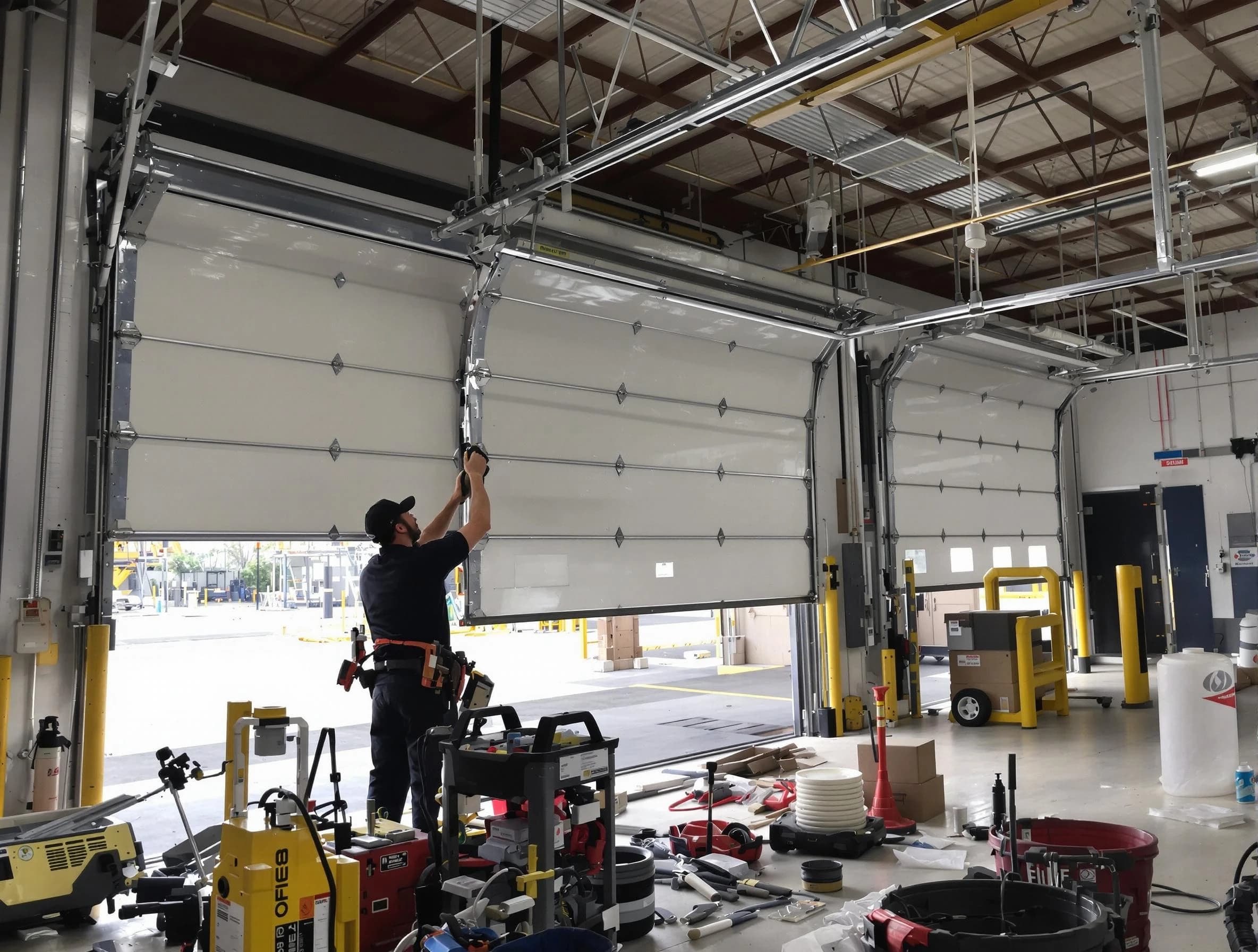 Belen Garage Door Repair technician performing commercial garage door repair in Belen
