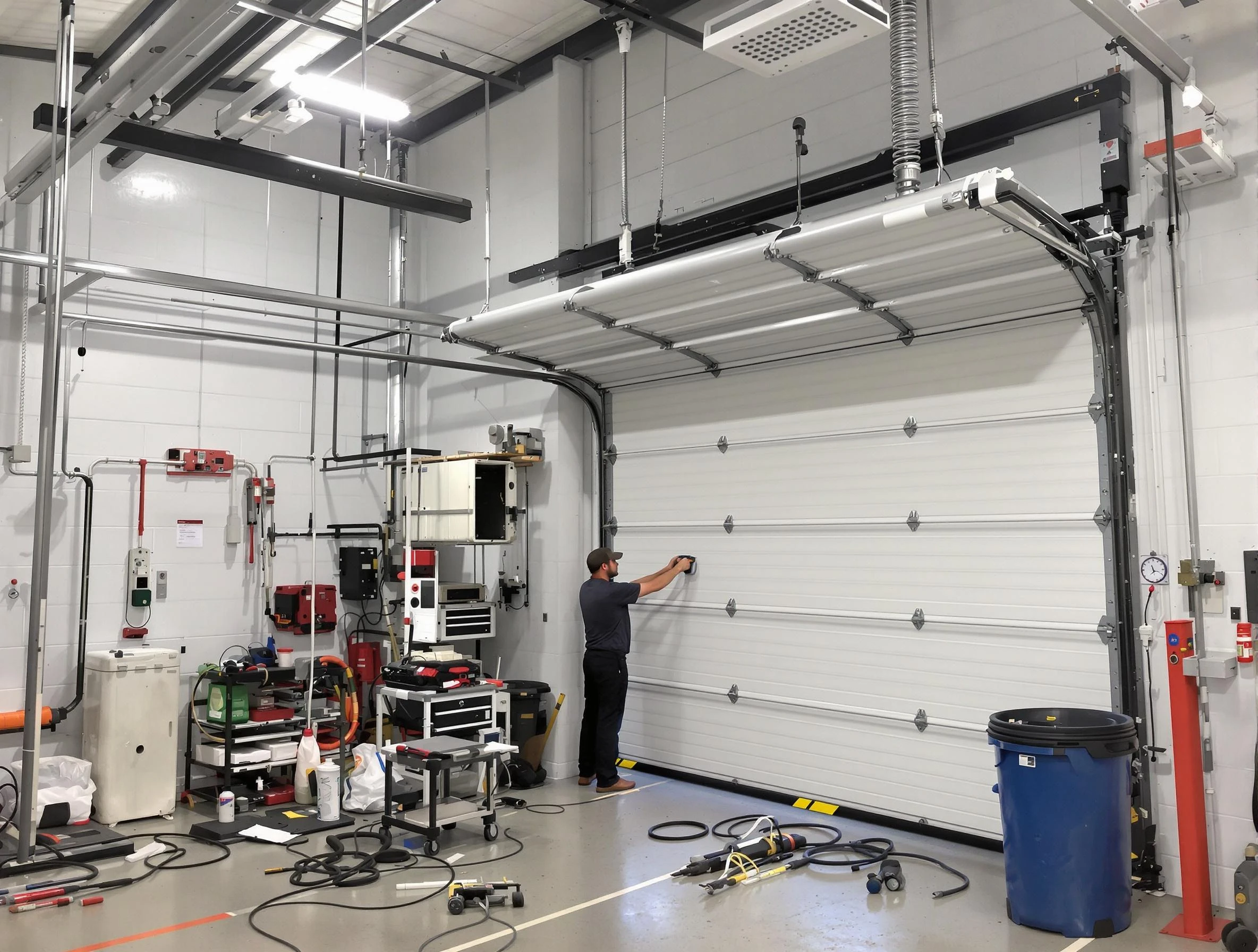 Belen Garage Door Repair certified technician performing commercial door repair at a Belen business facility
