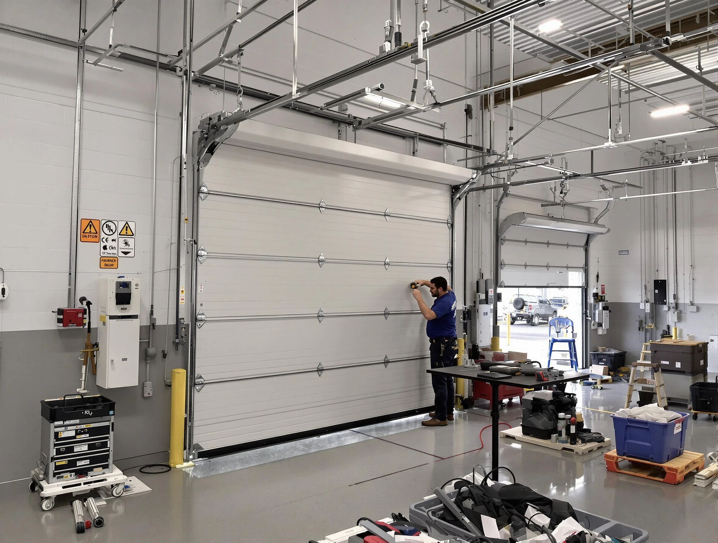 Commercial garage door repair being performed by Belen Garage Door Repair expert in Belen