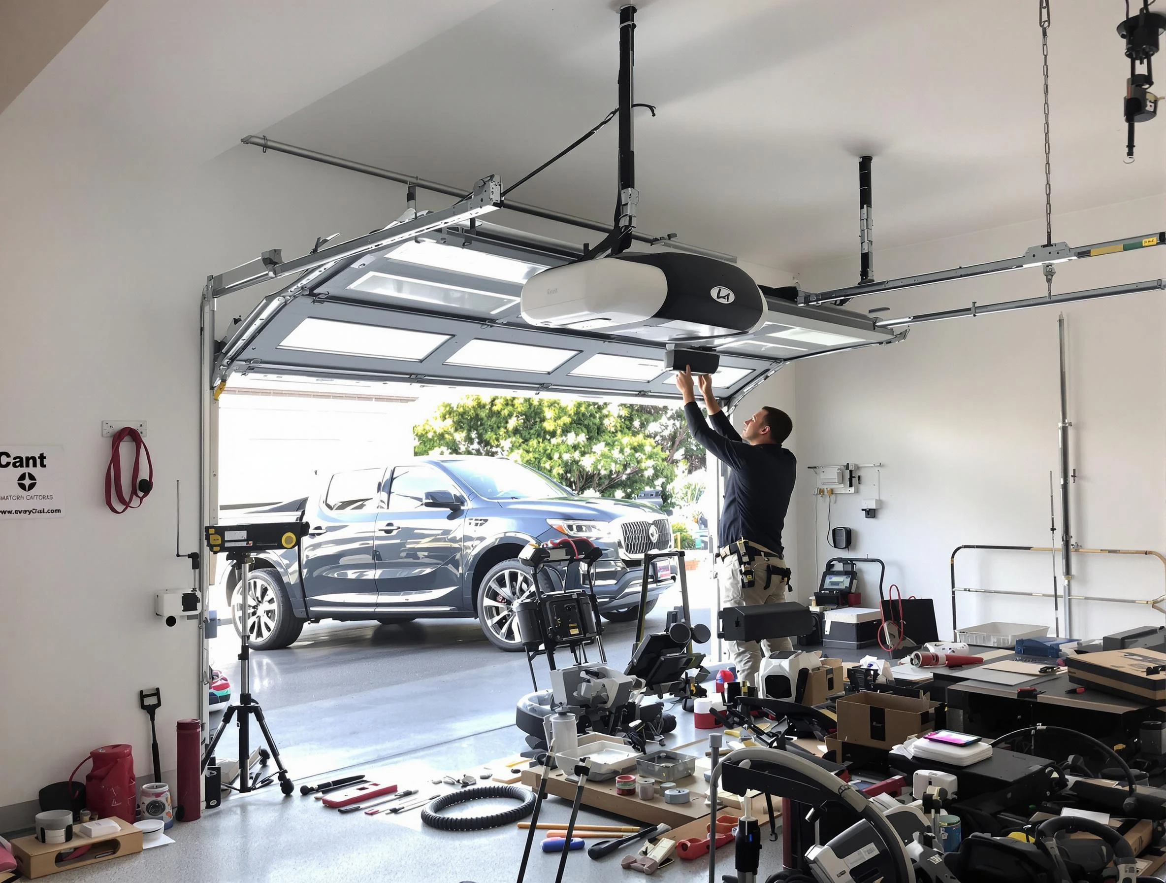 Belen Garage Door Repair specialist installing smart garage door opener system in Belen home
