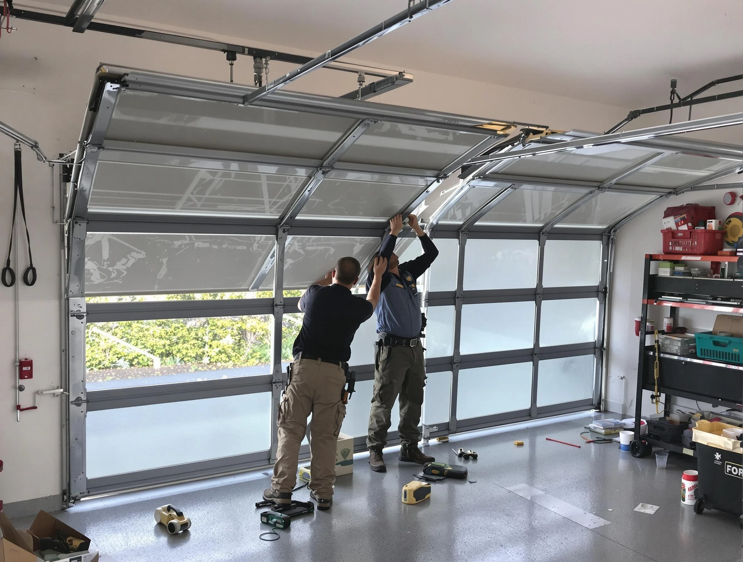 Belen Garage Door Repair expert performing precise panel replacement on Belen garage door