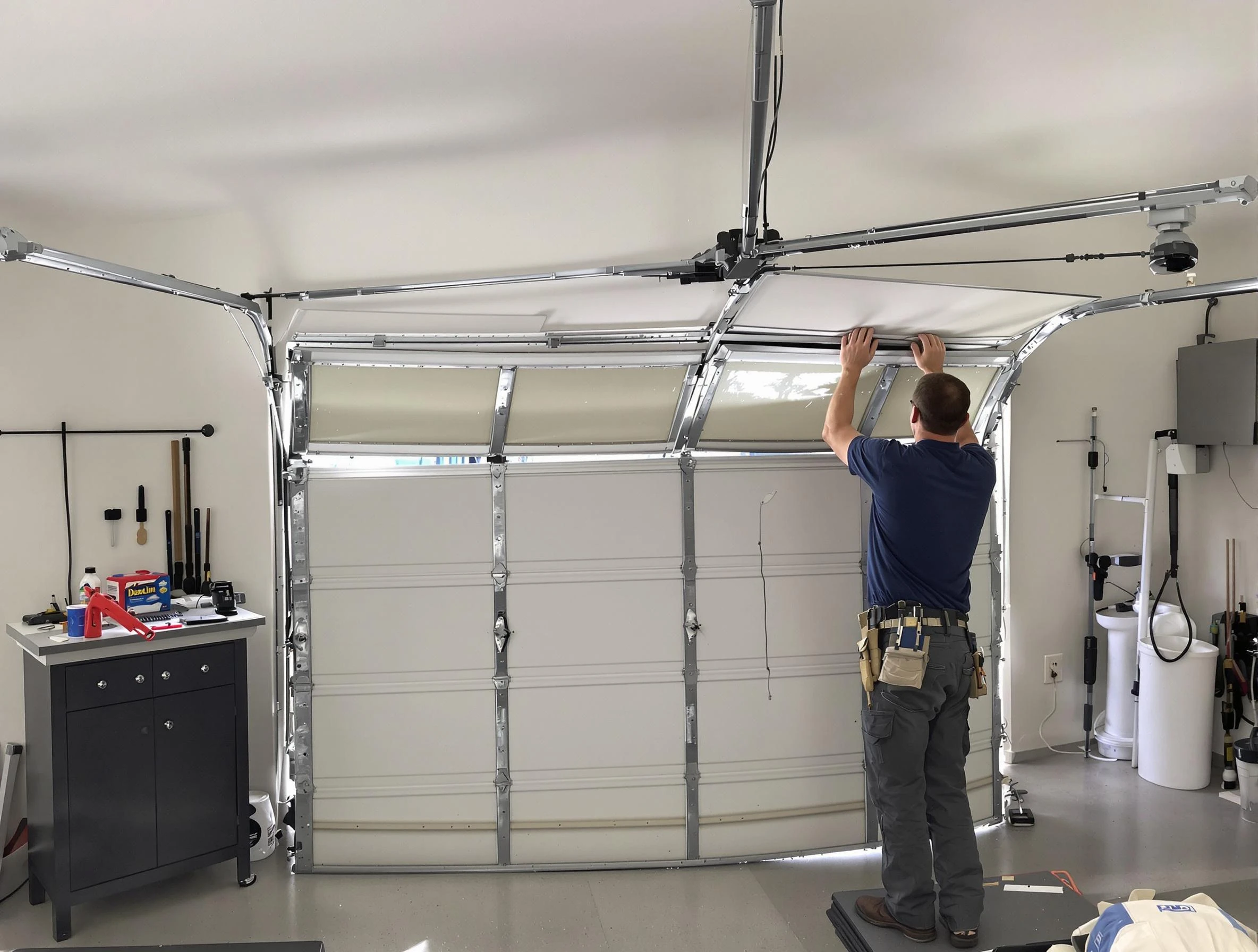 Belen Garage Door Repair specialist performing precise section replacement on Belen garage door